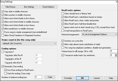 Song Settings dialog